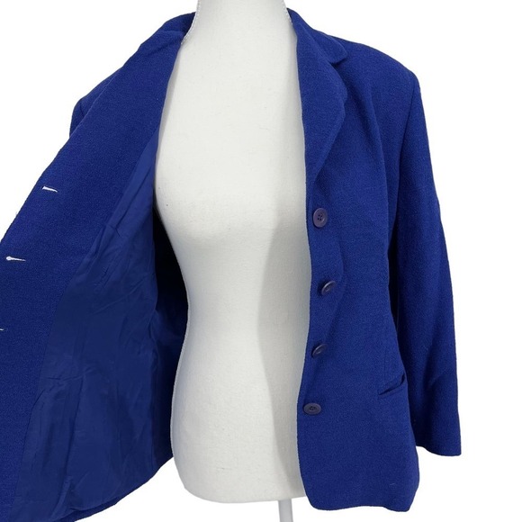 Vintage Emanuel by Emanuel Ungaro Petite Blazer Wool Blend Blue 6 Petite - Picture 5 of 7